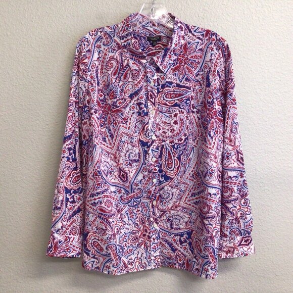 Talbots Print Shirt Top Women's Size 1XP Button Up Blouse Long Sleeve Paisley - Picture 9 of 10
